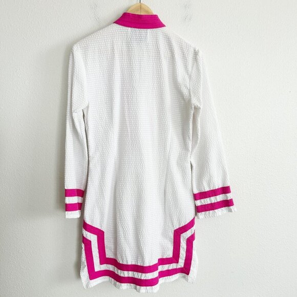 Sail To Sable Dress White Pink Seersucker Tunic V-Neck Coverup Coastal - Picture 5 of 8